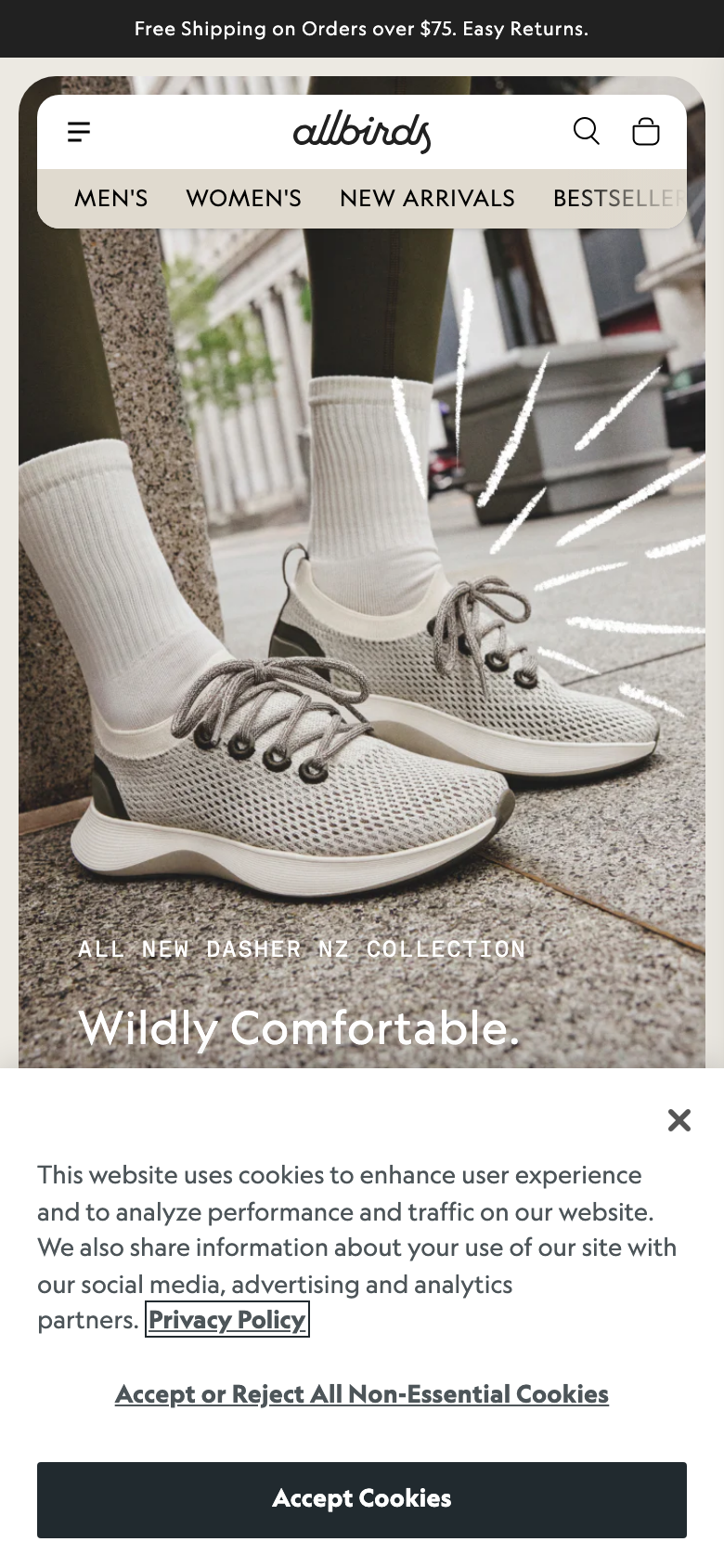 Allbirds homepage (mobile)