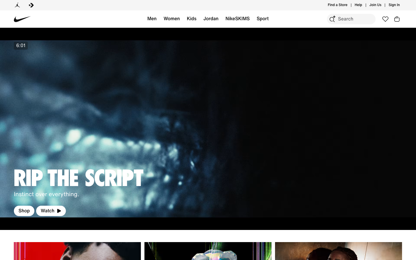 Nike homepage (desktop)