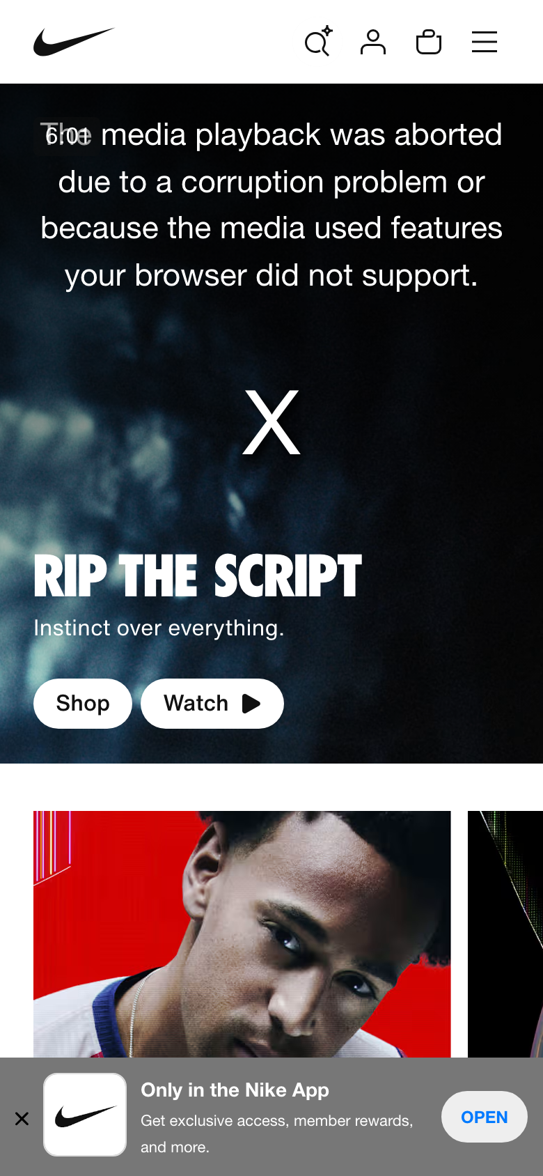 Nike homepage (mobile)