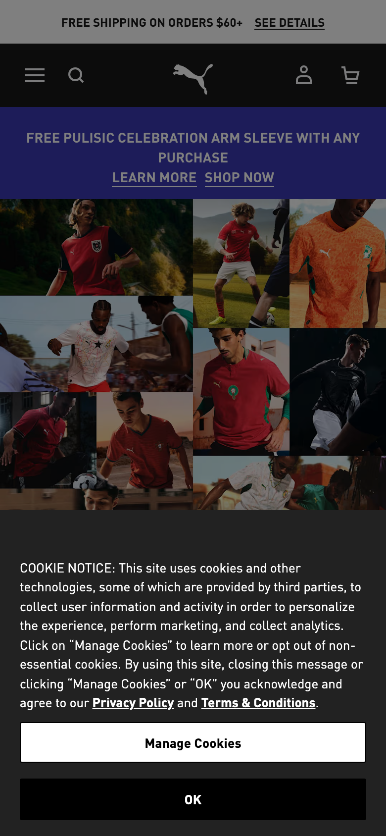 Puma homepage (mobile)