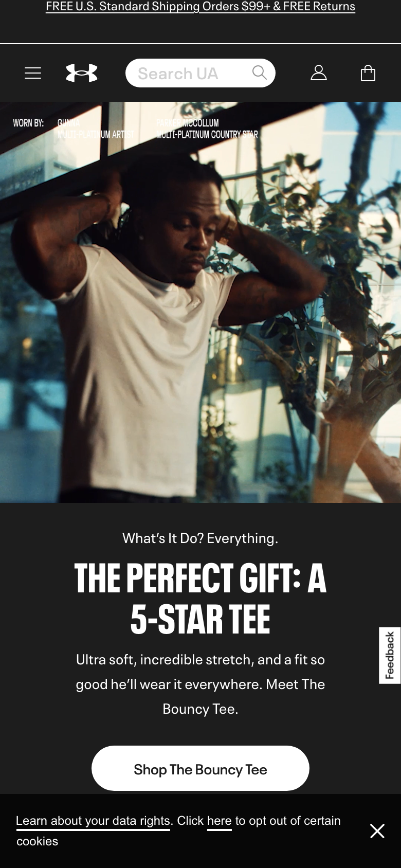 Under Armour homepage (mobile)